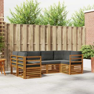 vidaXL Hoekbank Set 6 pcs Natuurlijk en Antraciet Massief Acaciahout