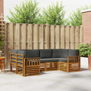vidaXL Hoekbank Set 6 pcs Natuurlijk en Antraciet Massief Acaciahout
