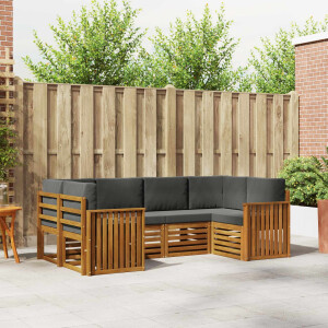vidaXL Hoekbank Set 6 pcs Natuurlijk en Antraciet Massief Acaciahout