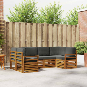 vidaXL Hoekbank Set 6 pcs Natuurlijk en Antraciet Massief Acaciahout