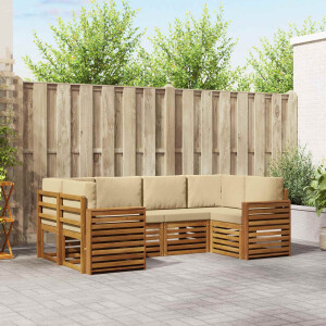 vidaXL Hoekbank Set 6 pcs Natuurlijk en Beige Massief Acaciahout