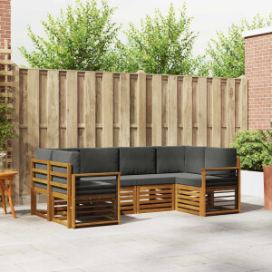 vidaXL Hoekbank Set 6 pcs Natuurlijk en Antraciet Massief Acaciahout