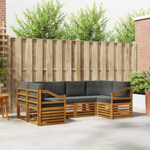 vidaXL Hoekbank Set 6 pcs Natuurlijk en Antraciet Massief Acaciahout