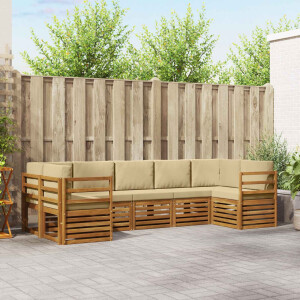 vidaXL Hoekbank Set 7 pcs Natuurlijk en Beige Massief Acaciahout