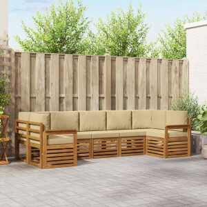 vidaXL Hoekbank Set 7 pcs Natuurlijk en Beige Massief Acaciahout