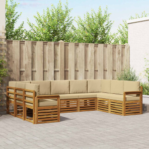 vidaXL Hoekbank Set 9 pcs Natuurlijk en Beige Massief Acaciahout