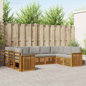 vidaXL Hoekbank Set 9 pcs Natuurlijk en Lichtgrijs Massief Acaciahout