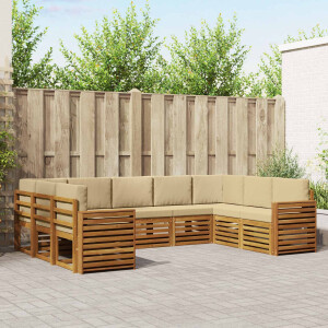 vidaXL Hoekbank Set 9 pcs Natuurlijk en Beige Massief Acaciahout