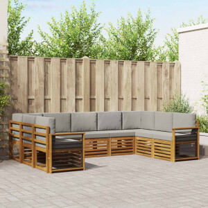 vidaXL Hoekbank Set 9 pcs Natuurlijk en Lichtgrijs Massief Acaciahout