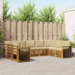 vidaXL Hoekbank Set 9 pcs Natuurlijk en Beige Massief Acaciahout