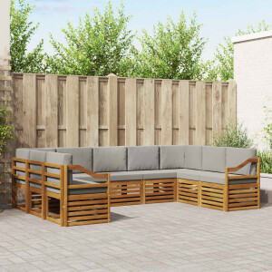 vidaXL Hoekbank Set 9 pcs Natuurlijk en Lichtgrijs Massief Acaciahout