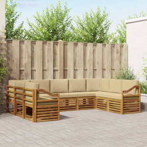 vidaXL Hoekbank Set 9 pcs Natuurlijk en Beige Massief Acaciahout