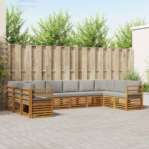 vidaXL Hoekbank Set 10 pcs Natuurlijk en Lichtgrijs Massief Acaciahout