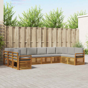 vidaXL Hoekbank Set 10 pcs Natuurlijk en Lichtgrijs Massief Acaciahout