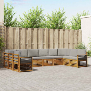 vidaXL Hoekbank Set 10 pcs Natuurlijk en Lichtgrijs Massief Acaciahout