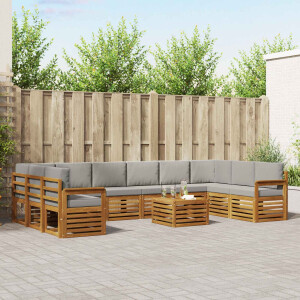 vidaXL Hoekbank Set 11 pcs Natuurlijk en Lichtgrijs Massief Acaciahout