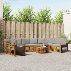 vidaXL Hoekbank Set 11 pcs Natuurlijk en Lichtgrijs Massief Acaciahout