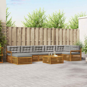 vidaXL Sofa-Sets 8 pcs Natuurlijk en Lichtgrijs Massief Acaciahout
