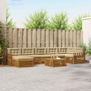 vidaXL Sofa-Sets 8 pcs Natuurlijk en Beige Massief Acaciahout