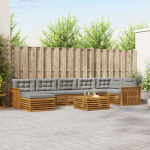 vidaXL Sofa-Sets 8 pcs Natuurlijk en Lichtgrijs Massief Acaciahout
