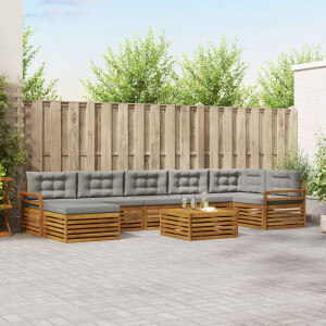 vidaXL Sofa-Sets 8 pcs Natuurlijk en Lichtgrijs Massief Acaciahout
