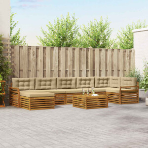vidaXL Sofa-Sets 8 pcs Natuurlijk en Beige Massief Acaciahout