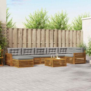 vidaXL Sofa-Sets 8 pcs Natuurlijk en Lichtgrijs Massief Acaciahout