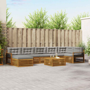vidaXL Sofa-Sets 8 pcs Natuurlijk en Lichtgrijs Massief Acaciahout