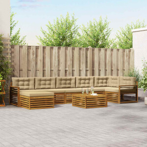 vidaXL Sofa-Sets 8 pcs Natuurlijk en Beige Massief Acaciahout
