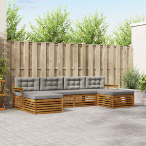 vidaXL Sofa-Sets 6 pcs Natuurlijk en Lichtgrijs Massief Acaciahout