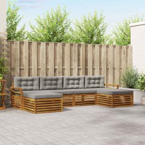 vidaXL Sofa-Sets 6 pcs Natuurlijk en Lichtgrijs Massief Acaciahout