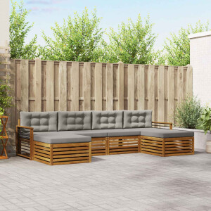 vidaXL Sofa-Sets 6 pcs Natuurlijk en Lichtgrijs Massief Acaciahout