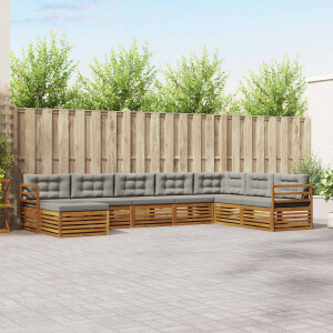 vidaXL Sofa-Sets 8 pcs Natuurlijk en Lichtgrijs Massief Acaciahout