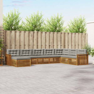 vidaXL Sofa-Sets 8 pcs Natuurlijk en Lichtgrijs Massief Acaciahout