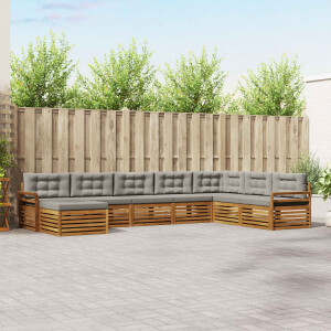 vidaXL Sofa-Sets 8 pcs Natuurlijk en Lichtgrijs Massief Acaciahout