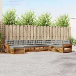 vidaXL Sofa-Sets 8 pcs Natuurlijk en Lichtgrijs Massief Acaciahout
