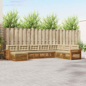 vidaXL Sofa-Sets 8 pcs Natuurlijk en Beige Massief Acaciahout