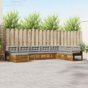 vidaXL Sofa-Sets 8 pcs Natuurlijk en Lichtgrijs Massief Acaciahout