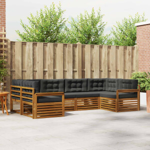 vidaXL Sofa-Sets 6 pcs Natuurlijk en Antraciet Massief Acaciahout