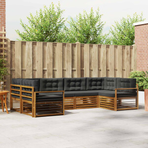vidaXL Sofa-Sets 6 pcs Natuurlijk en Antraciet Massief Acaciahout