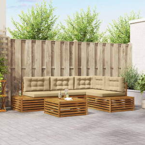 vidaXL Buiten bankenset met kussen 5 Stuk Natuurlijk en Beige