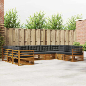vidaXL Sofa-Sets 9 pcs Natuurlijk en Antraciet Massief Acaciahout