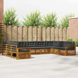 vidaXL Sofa-Sets 9 pcs Natuurlijk en Antraciet Massief Acaciahout
