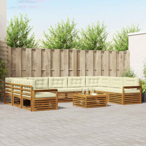 vidaXL Sofa-Sets 10 pcs Natuurlijk en Crème Massief Acaciahout