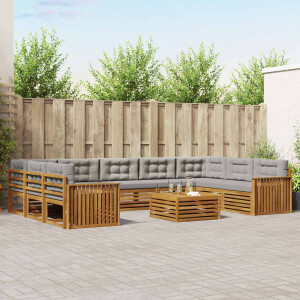 vidaXL Sofa-Sets 10 pcs Natuurlijk en Lichtgrijs Massief Acaciahout