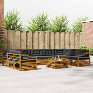 vidaXL Sofa-Sets 10 pcs Natuurlijk en Antraciet Massief Acaciahout