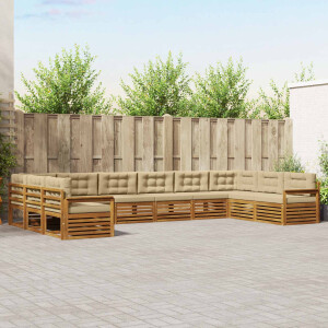 vidaXL Sofa-Sets 10 pcs Natuurlijk en Beige Massief Acaciahout
