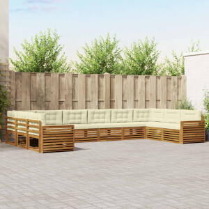 vidaXL Sofa-Sets 10 pcs Natuurlijk en Crème Massief Acaciahout
