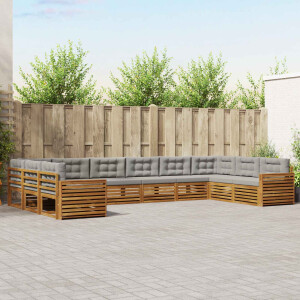 vidaXL Sofa-Sets 10 pcs Natuurlijk en Lichtgrijs Massief Acaciahout