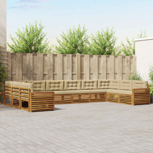 vidaXL Sofa-Sets 10 pcs Natuurlijk en Beige Massief Acaciahout
